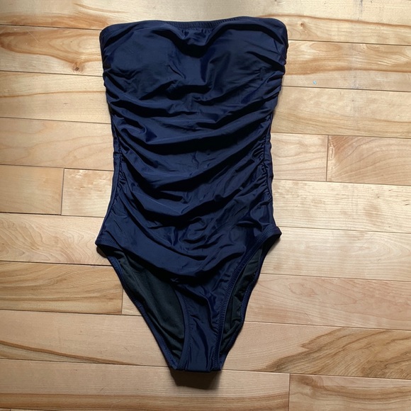 NWT J. Crew Runched Bandeau One Piece 6 Long Navy - Picture 1 of 5